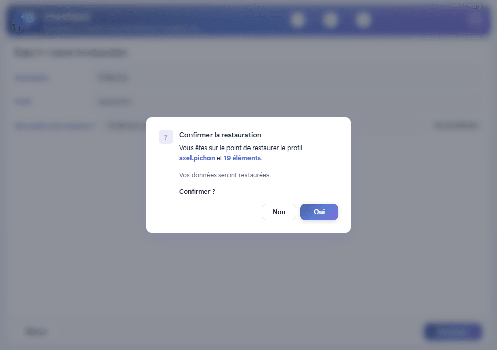 UserNest confirmation restauration